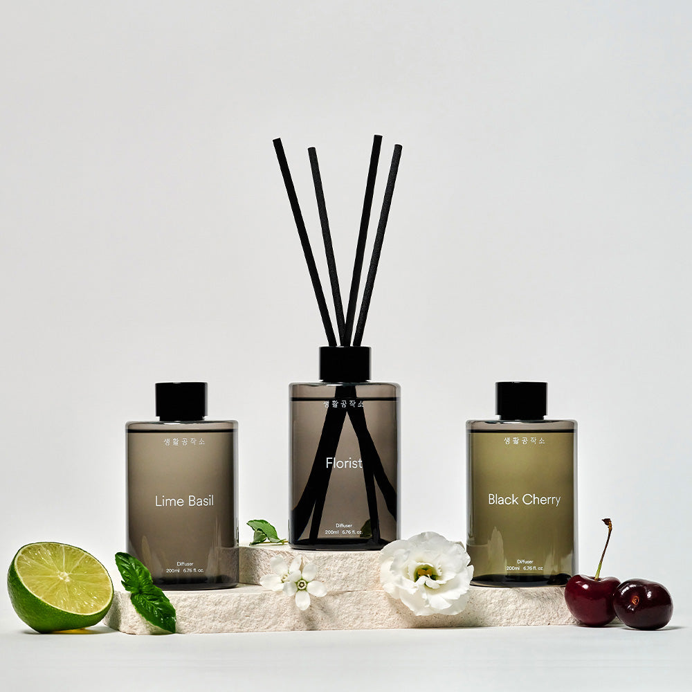Saengong Diffuser 200ml (6.8 fl oz) x 2 Pack – Florist/Black Cherry/Lime Basil Scent