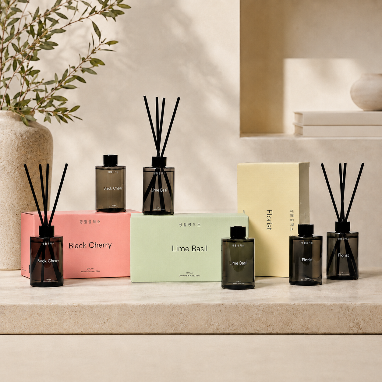 Saengong Diffuser 200ml (6.8 fl oz) x 2 Pack – Florist/Black Cherry/Lime Basil Scent