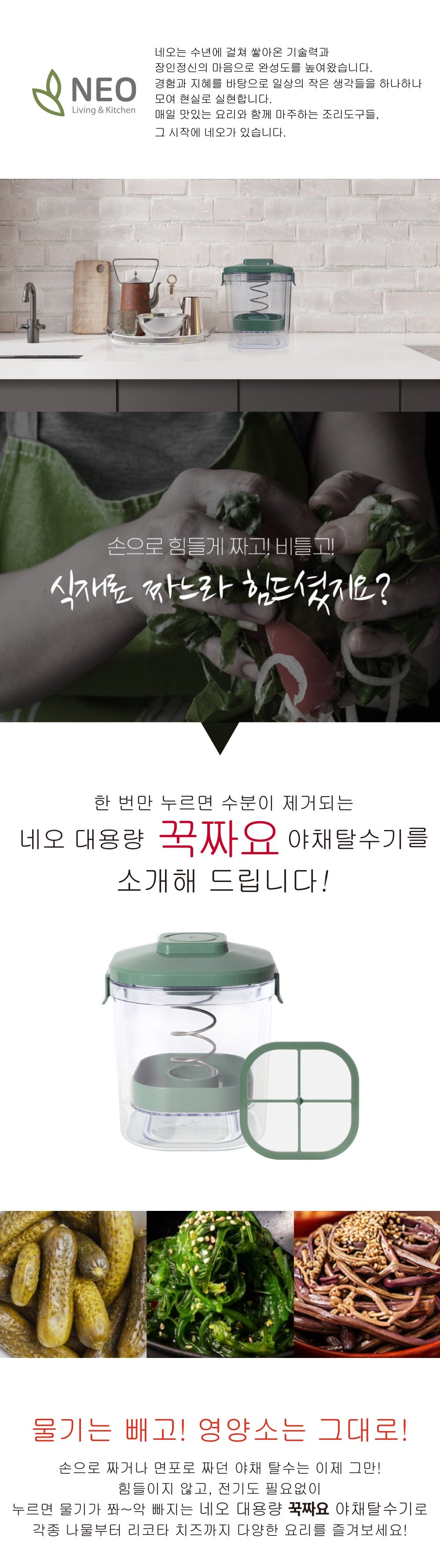 NEO Cookjjayo Large-Capacity Salad Spinner 2.7L